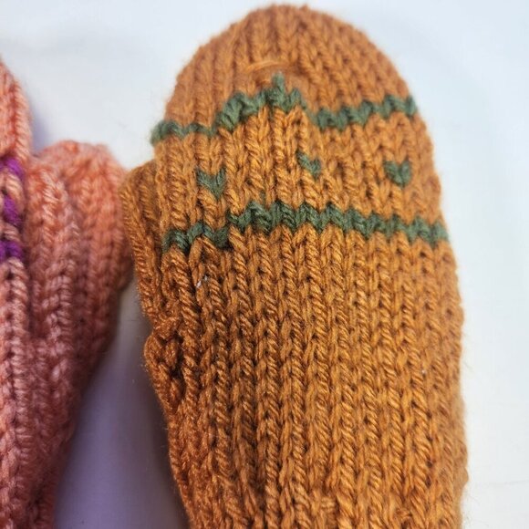 Hand Knit Mittens Lot of 2 Childrens 7" Long - Picture 3 of 6